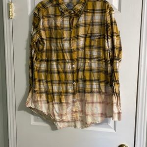 Multi plaid mustard navy paint splattered verigated bottom